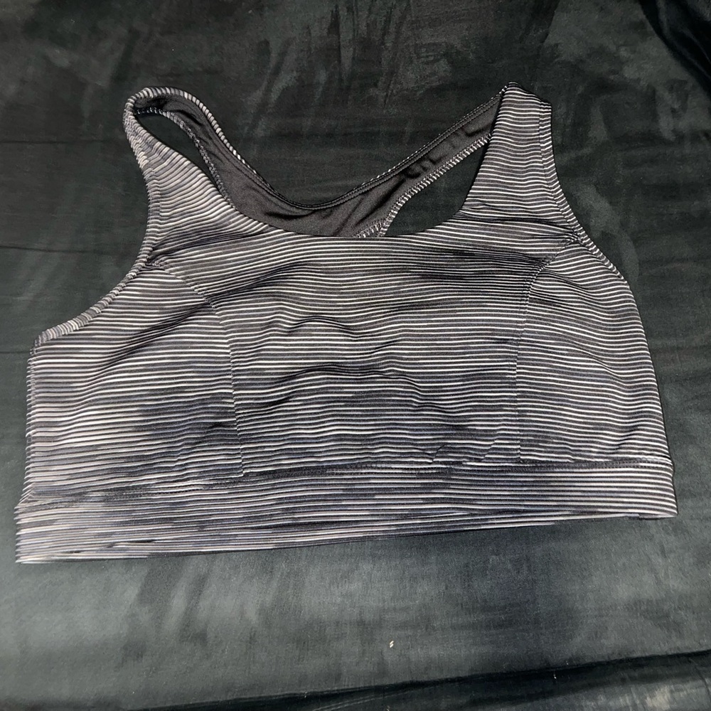 Striped Black and Gray Women's Sports Bra